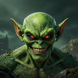 green goblin head and shoulders, icon, digital art