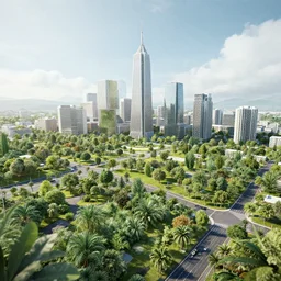 future city, vegetation and architecture