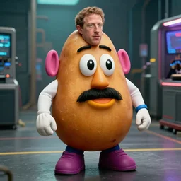 potato suit on mark zuckerberg wearing a potato suit, cybercore ravecore in 1 9 8 7, scene from a ridley scott movie