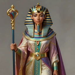 an anthropomorphic beautiful female wizard of pharaoh holding a staff portrait wearing colourful robe, fine art, award winning, intricate, elegant, sharp focus, octane render, hyperrealistic, cinematic lighting, highly detailed, digital painting, 8 k concept art, art by jamie hewlett and z. w. gu, masterpiece, trending on artstation, 8 k