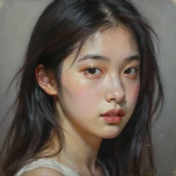 perfect, realistic oil painting of a close-up japanese girl face, by an American professional senior artist, Hollywood concept, dynamic composition and motion, postproduction.