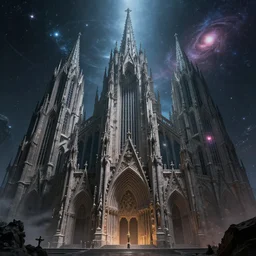 sci - fi gothic cathedral, cathedral of the cosmic gods, galactic space horror setting, immense sense of scale, wide angle, digital art, by beeple, by h r giger, by noriyoshi ohrai, trending on artstation