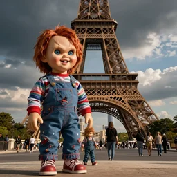 screaming chucky doll tourists in paris