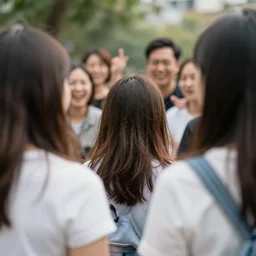 photo of happy people from behind