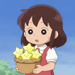 A cute girl holding a basket full of stars, Japanese cartoon style