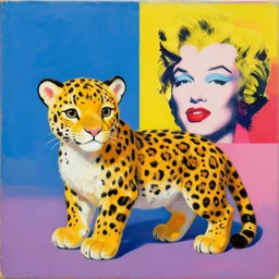 a beautiful painting lovely toy leopard, by kusama yayoi and warhol / pop art color screen printing