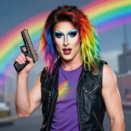 justin trudeau in drag ( ( ( rainbow ) ) ) holding glock!, in gears of war, 8 k hdr
