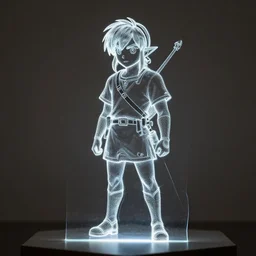 a 3 d laser glass sculpture of link, 3 d laser glass art.