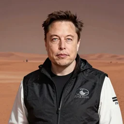 Elon Musk high on Mars, photo, portrait, centered, detailed, 35 mm