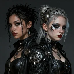 aaliyah and kerli koiv, steampunk, darkwave, darksynth, concept headshot art, sharp, digital matte painting, art by luis royo, greg rutkowski, wlop, dramatic lighting, trending on artstation