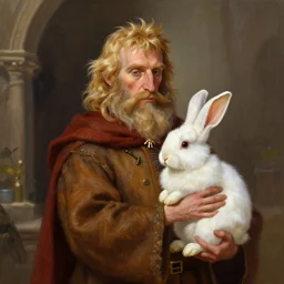 tim the enchanter from monty python and the holy grail holding a white rabbit, digital painting, highly detailed