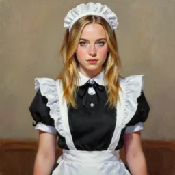 detailed painting of jennette mccurdy wearing a maid outfit, 8 k, by greg rutkowski, artgerm, global illumination