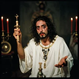 um homem vestindo uma tunica em um ritual satanico, by lucien freud, canon eos c 3 0 0, ƒ 1. 8, 3 5 mm, 8 k, medium - format print