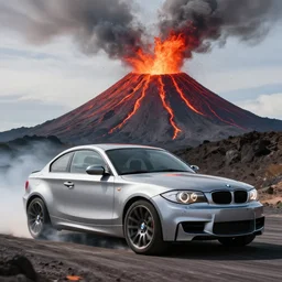 bmw 135i 2010 Drifting the rim of an erupting Volcano, digital art