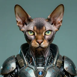 the doomslayer as anthropomorphic sphynx cat a realistic scifi cyberpunk power armor robot, closeup portrait art by donato giancola and greg rutkowski, vintage retro scifi, realistic face, digital art, trending on artstation, symmetry