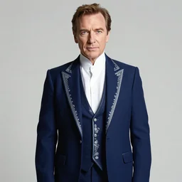 full - length portrait of peter o'toole, dressed in a navy blue suit with silver embroidered details, detailed face, fantasy, cinematic lighting, digital art painting, fine details by realistic shaded lighting poster by ilya kuvshinov katsuhiro otomo, magali villeneuve, artgerm, jeremy lipkin and michael garmash and rob rey