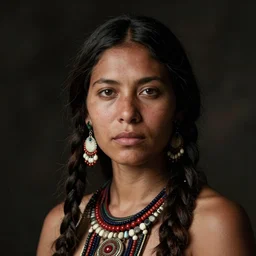 portrait photo of a white - skinned tribeswoman.