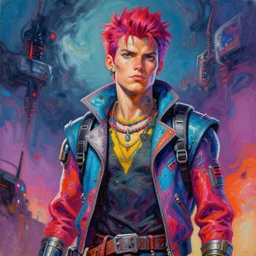 a portrait of a scifi post apocalyptic storm from marvel comics, scifi fantasy character design, psychedelic vibrant colors, futuristic punk rock fashion, oil painting by michael whelan art and kael ngu ink, sharp focus, realistic, highly detailed, 8 k