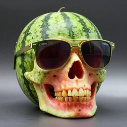 skull made out of watermelon wearing sunglasses, national geographic photo