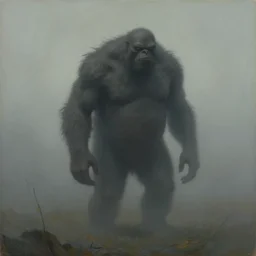 swamp monster, misty, moody, painting, tempera paint, lonely, strong, large, muted, by alex horley, by peter mohrbacher