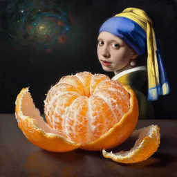 still life of a peeled mandarin painted by Johannes Vermeer, vivid colors, high details, cinematic, 8k resolution, beautiful detailed, photorealistic, digital painting, artstation, concept art, smooth, sharp focus, illustration, fantasy background, artstation trending, octane render, unreal engine