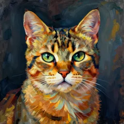 portrait of a cat with complementary colors by egon schiele in the style of greg rutkowski