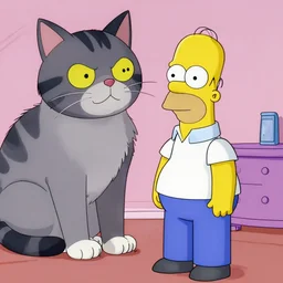 homer simpson and a huge cat