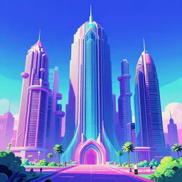 impossible architecture in a synthwave style