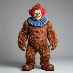 a Bigfoot clown, studio photography