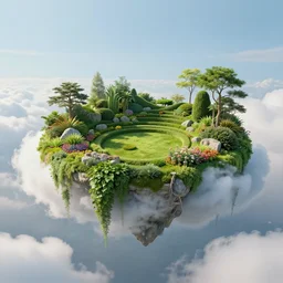 hanging gardens resting on clouds, highly detailed, trending on artstation, symbolism, surrealism, art