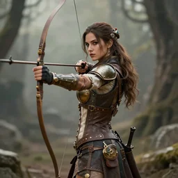 steampunk female archer hyperrealistic