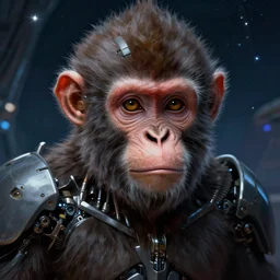 a cannibal monkey with cybernetic in a starship concept art, detailed face, fantasy, highly detailed, cinematic lighting, digital art painting by greg rutkowski