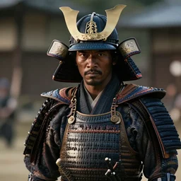 a film still of a black man starring in a japanese blockbuster film as ancient samurai, intense, shallow depth of field, cinematic, award winning cgi, vfx, film still