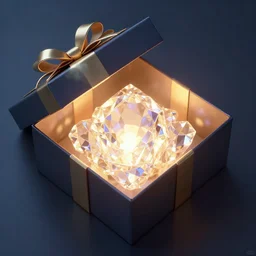 open gift box with a glowing crystal inside, top-down view, highly detailed digital art, concept art, photorealistic trending on artstation