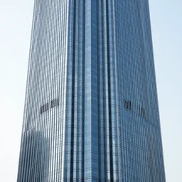 symmetrical skyscraper with gap down the middle, photorealistic, slick, smooth, modern, futuristic, glassy, reflective, streamlined