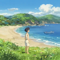 beautiful anime beach cove by makoto shinkai