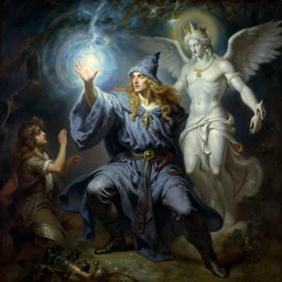attractive wizard man, casting light magic, summoning a handsome deity. highly detailed painting by gaston bussiere, craig mullins, j. c. leyendecker 8 k