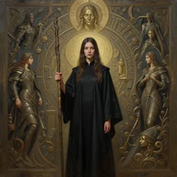 perfectly - centered - portrait of a girl wearing black robe holding stick, intricate, epic scale, rule of third, highly detailed, digital painting, artstation, concept art, sharp focus, illustration, oil painting, unreal engine 5, 8 k, art by artgerm and james jean and sam spratt and greg rutkowski