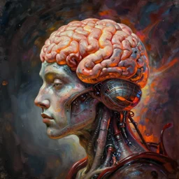 Painting, Creative Design, Human brain, Biopunk, Body horror, by Zdzisław Beksiński