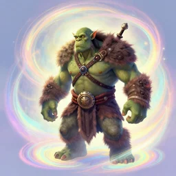 side portrait, orc troll druid shaman, gloomhaven, luminescent, colorful swirly magic ripples, pastel colors, by greg manchess, huang guangjian, gil elvgren, sachin teng, greg rutkowski, jesper ejsing, ilya kuvshinov