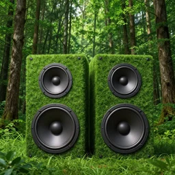 green forest in the shape of speakers