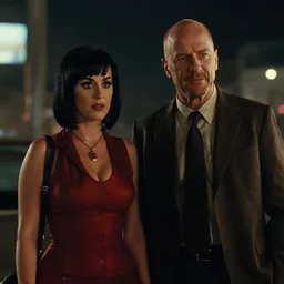a pov shot, color cinema film still of saul goodman & katy perry in blade runner 2 0 4 9, cinematic lighting at night.