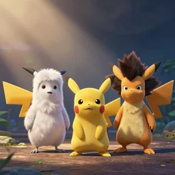 Misty, Ash and Brock, film still from the 3d Pixar Pokémon movie