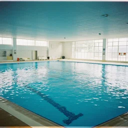 an empty indoor swimming, 35mm film