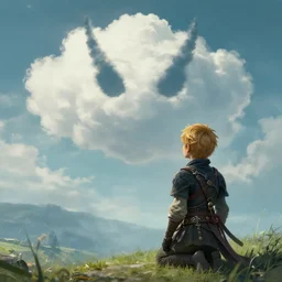 a boy watch a cloud in a shape of devil form his eyes, elden ring, by greg rutkowski