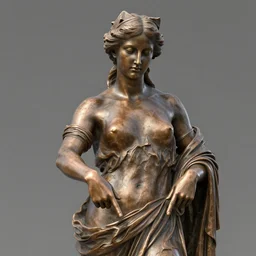 a bronze statue of aphrodite covered in cloth arms pointing towards bottom, photorealistic, octane render, trending on cgsociety