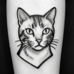 tattoo portrait of a cat, picasso, line art, outline, bold, beautiful, striking, stick and poke, black and white