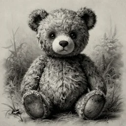 grunge sketch of a teddy bear by - beeple , loony toons style, creepy themed, detailed, elegant, intricate