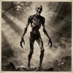 horrifying, killer, creepy, dead, monster, tall, skinny, open mouth, old photo