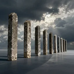 row of stelae floating in the sky, zdzislaw beksinski